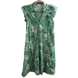 Umgee USA Green Floral Paisley Tiered Cotton Dress Ruffle Sleeve Size L Boho